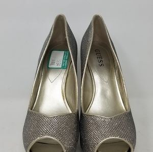 Guess size 7.5 Peep Toe Silver Sparkly Heels
